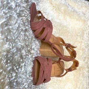 Lauren Conrad high heel sandal. Blush. 8.5. Open toe, buckle closure.
